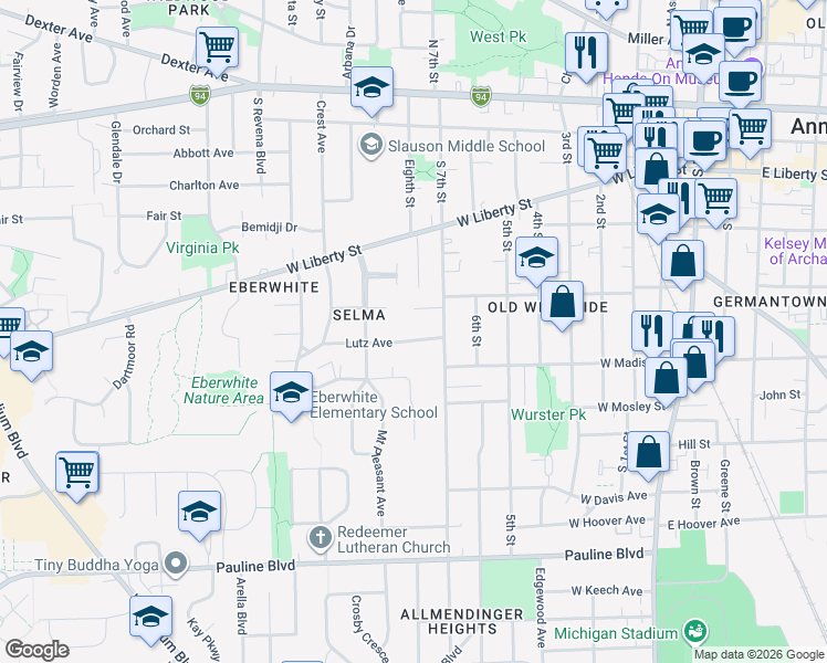 map of restaurants, bars, coffee shops, grocery stores, and more near 924 Lutz Avenue in Ann Arbor