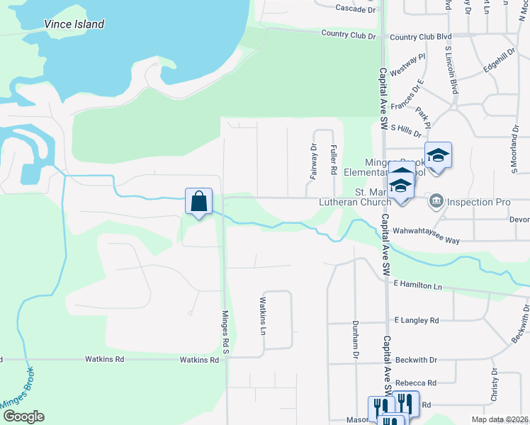 map of restaurants, bars, coffee shops, grocery stores, and more near 53 North Minges Road in Battle Creek