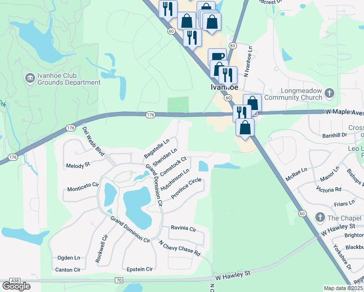 map of restaurants, bars, coffee shops, grocery stores, and more near 3224 Comstock Court in Mundelein