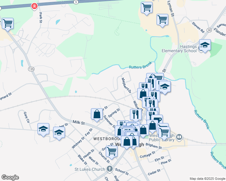 map of restaurants, bars, coffee shops, grocery stores, and more near 48 High Street in Westborough