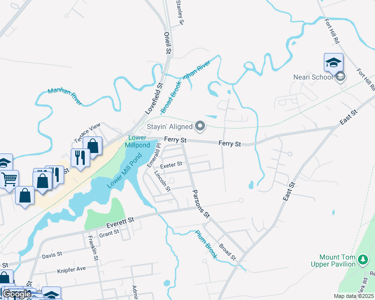 map of restaurants, bars, coffee shops, grocery stores, and more near 20 Parson Street in Easthampton