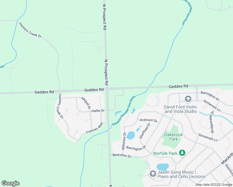 map of restaurants, bars, coffee shops, grocery stores, and more near 8100 Geddes Road in Superior Charter Township