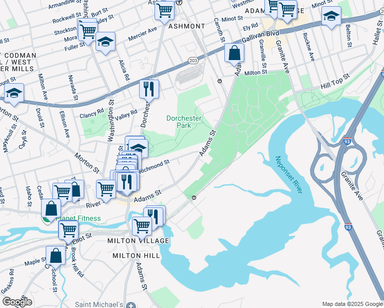 map of restaurants, bars, coffee shops, grocery stores, and more near 123 Richmond Street in Boston