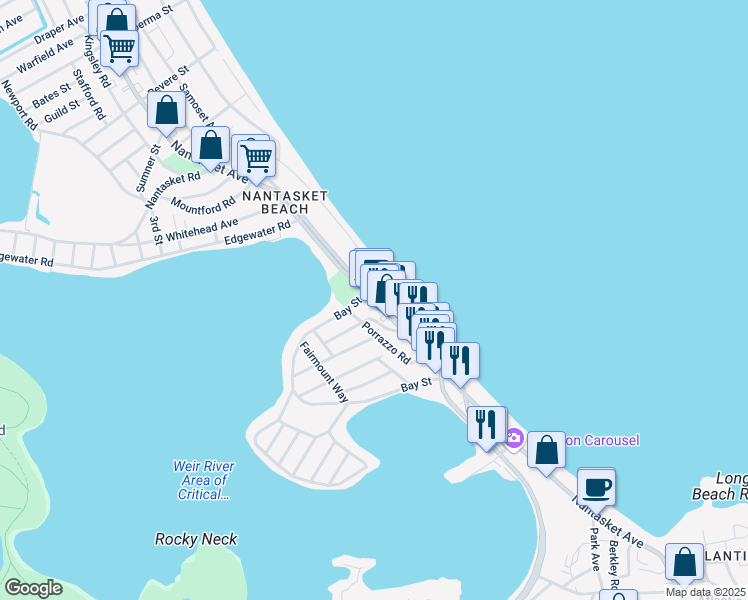 map of restaurants, bars, coffee shops, grocery stores, and more near 305 Nantasket Avenue in Hull