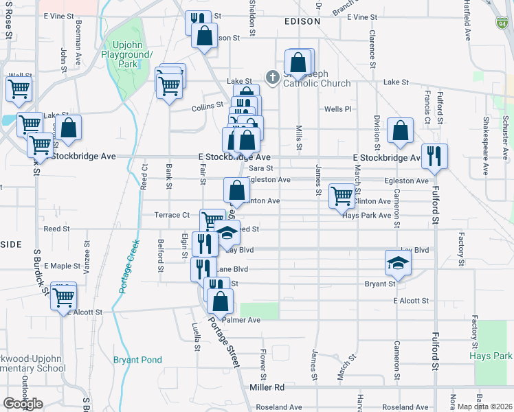 map of restaurants, bars, coffee shops, grocery stores, and more near 842 Hays Park Avenue in Kalamazoo