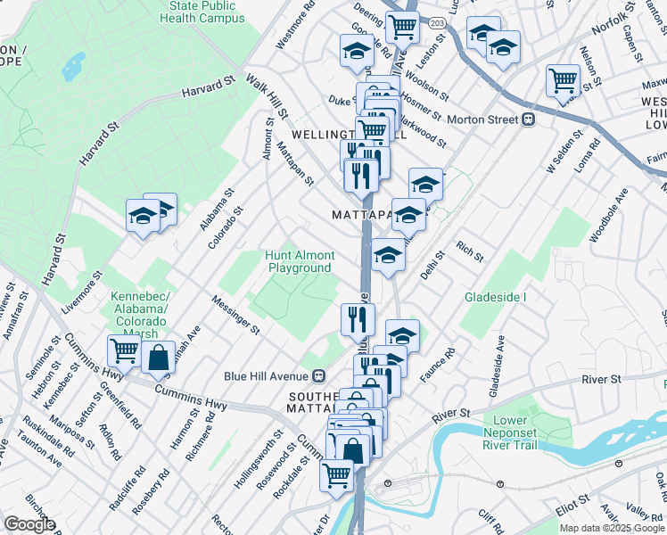 map of restaurants, bars, coffee shops, grocery stores, and more near 36 Tennis Road in Boston