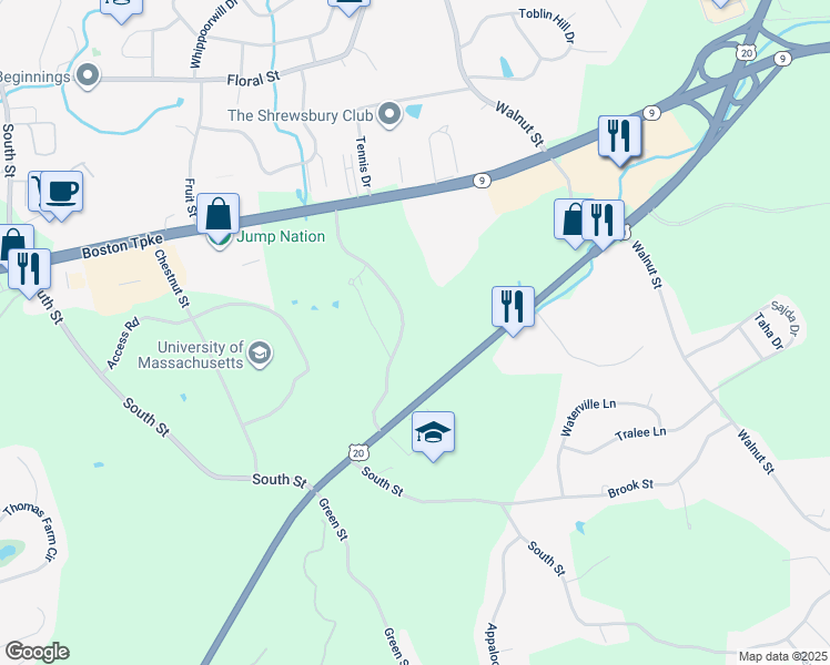 map of restaurants, bars, coffee shops, grocery stores, and more near 801 Hartford Turnpike in Shrewsbury