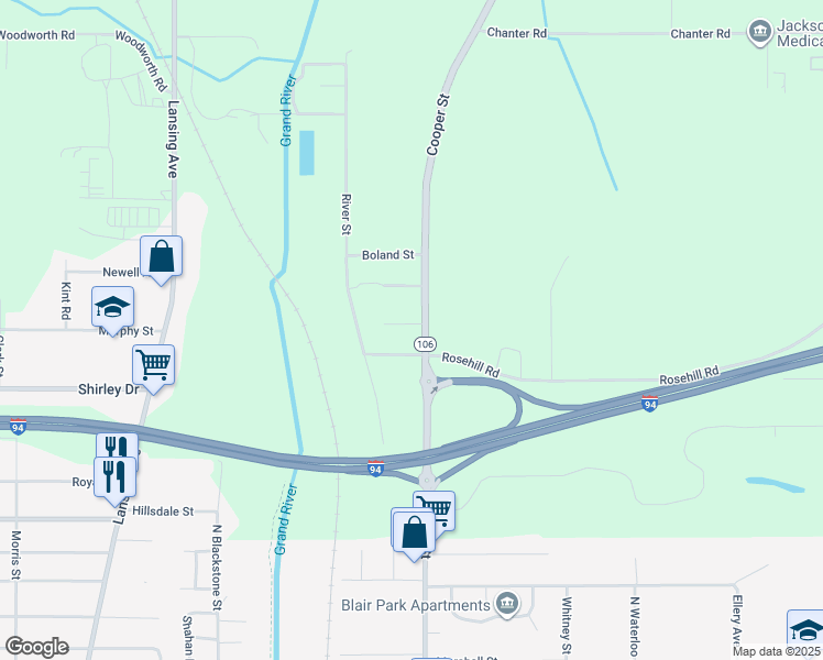map of restaurants, bars, coffee shops, grocery stores, and more near 2016 Cooper Street in Jackson