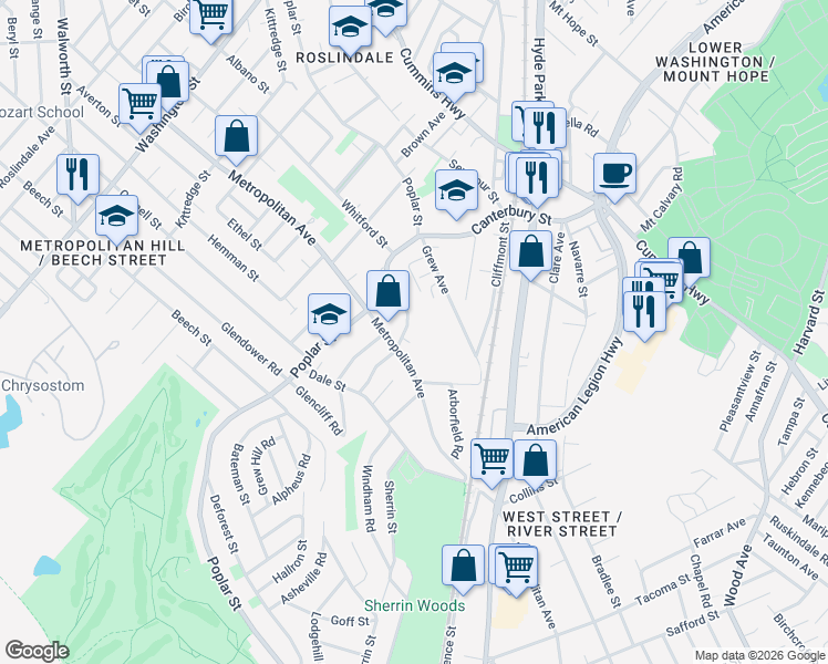 map of restaurants, bars, coffee shops, grocery stores, and more near 38-40 Maynard Street in Boston