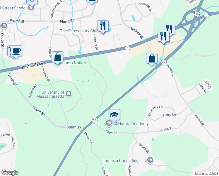 map of restaurants, bars, coffee shops, grocery stores, and more near 801 Hartford Turnpike in Shrewsbury