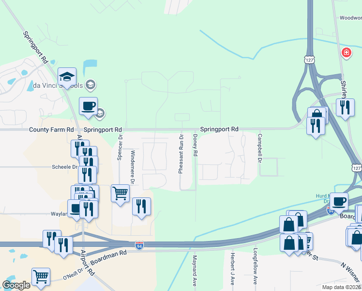 map of restaurants, bars, coffee shops, grocery stores, and more near 2921 Pheasant Run Dr in Jackson
