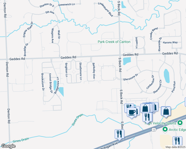 map of restaurants, bars, coffee shops, grocery stores, and more near 4106 Berkeley Avenue in Canton