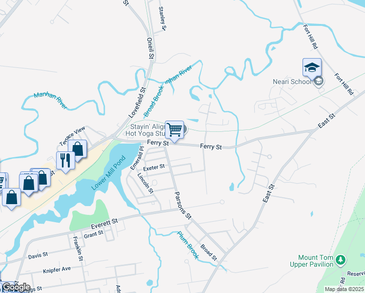map of restaurants, bars, coffee shops, grocery stores, and more near 79-81 Ferry St in Easthampton