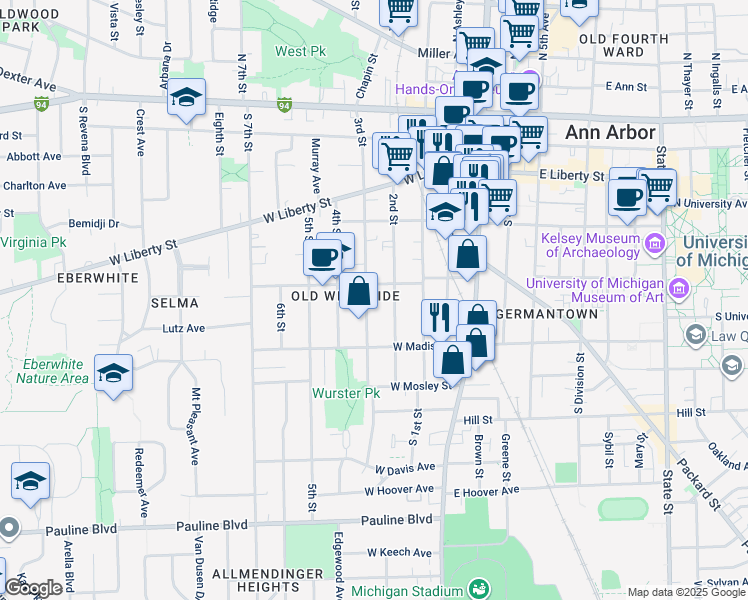 map of restaurants, bars, coffee shops, grocery stores, and more near 502 2nd Street in Ann Arbor