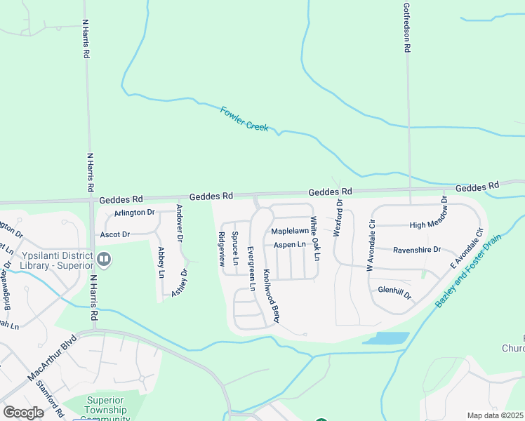 map of restaurants, bars, coffee shops, grocery stores, and more near White Oak Ln in Superior Township