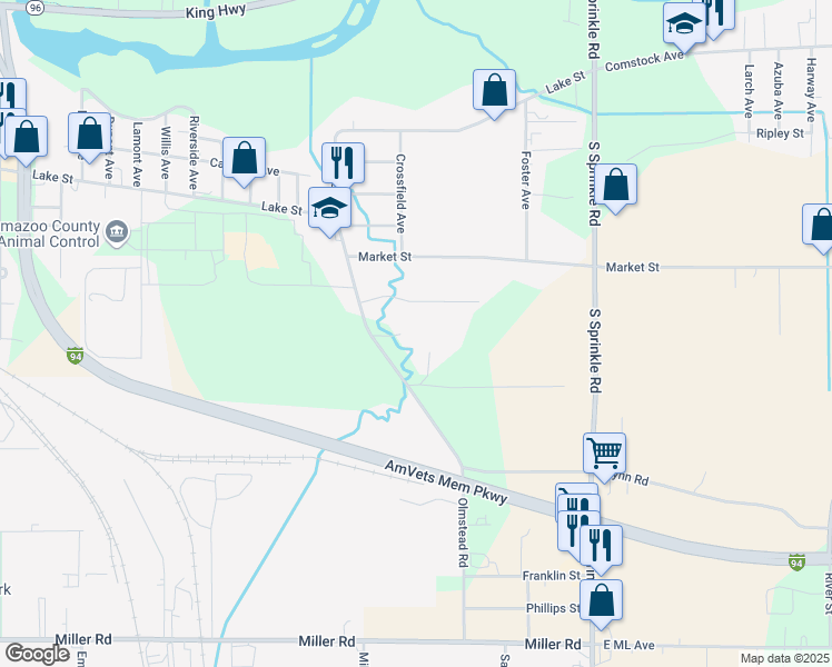 map of restaurants, bars, coffee shops, grocery stores, and more near 1519 Olmstead Road in Kalamazoo