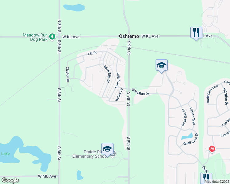 map of restaurants, bars, coffee shops, grocery stores, and more near 1422 Ewing Way in Kalamazoo