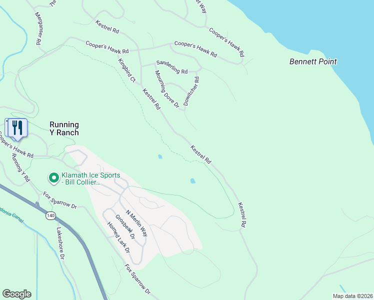 map of restaurants, bars, coffee shops, grocery stores, and more near 711 North 1st Street in Klamath Falls