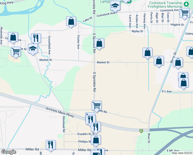 map of restaurants, bars, coffee shops, grocery stores, and more near 5014 Market Street in Kalamazoo