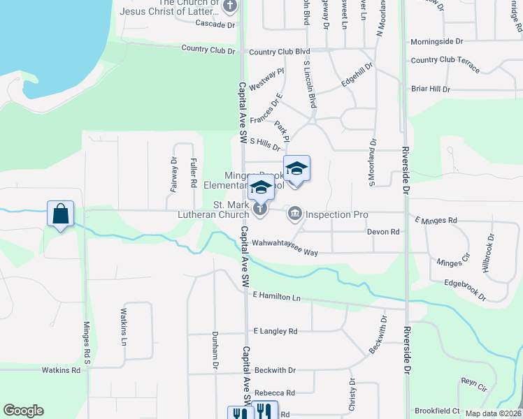 map of restaurants, bars, coffee shops, grocery stores, and more near 1895 Capital Avenue Southwest in Battle Creek