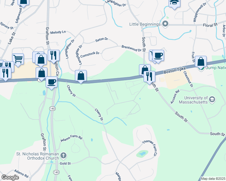 map of restaurants, bars, coffee shops, grocery stores, and more near 900 Madison Place in Shrewsbury