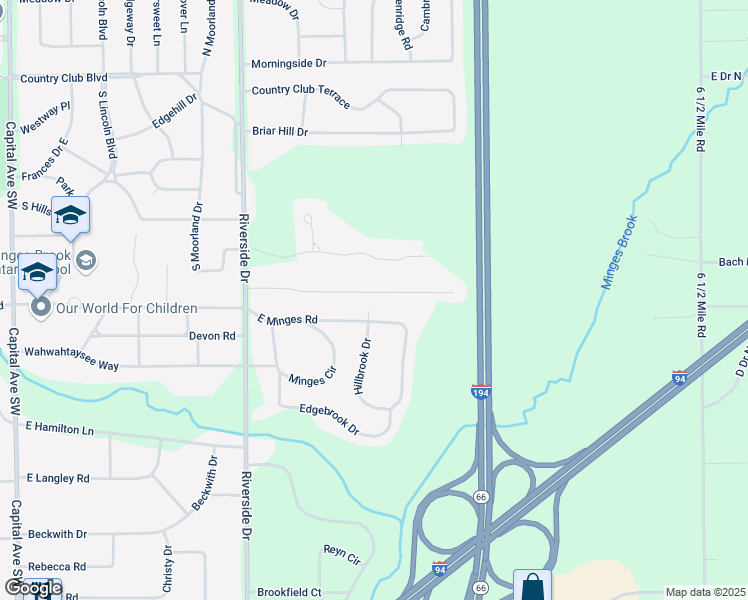 map of restaurants, bars, coffee shops, grocery stores, and more near 206 Beachfield Drive in Battle Creek