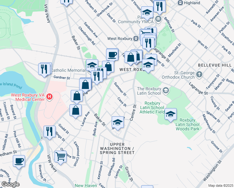 map of restaurants, bars, coffee shops, grocery stores, and more near 42 Cass Street in Boston