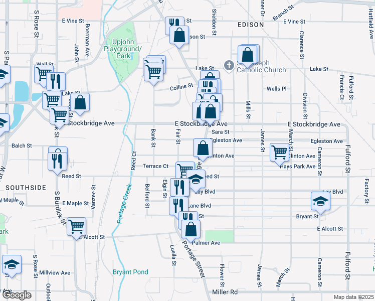 map of restaurants, bars, coffee shops, grocery stores, and more near 712 Egleston Avenue in Kalamazoo