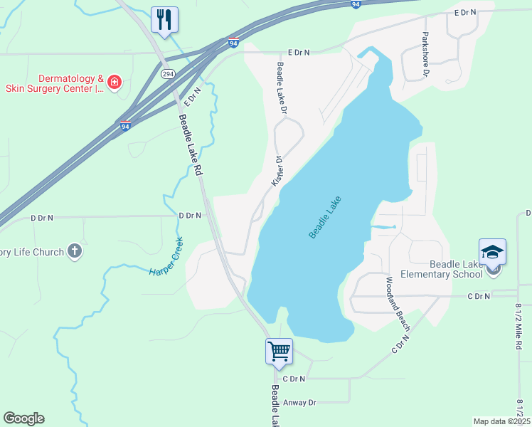 map of restaurants, bars, coffee shops, grocery stores, and more near 2961 Kistler Road in Battle Creek
