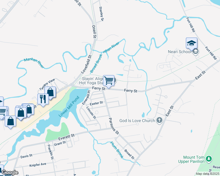 map of restaurants, bars, coffee shops, grocery stores, and more near 79-81 Ferry St in Easthampton
