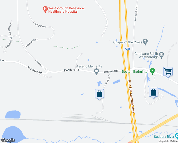 map of restaurants, bars, coffee shops, grocery stores, and more near 110 Flanders Road in Westborough