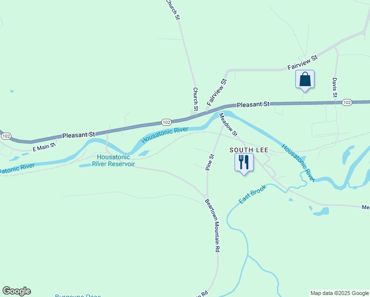 map of restaurants, bars, coffee shops, grocery stores, and more near 47 West Pine Street in Lee