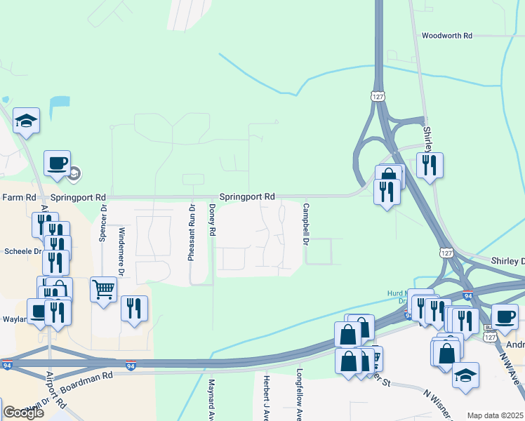 map of restaurants, bars, coffee shops, grocery stores, and more near 2990 Meadowood Drive in Jackson
