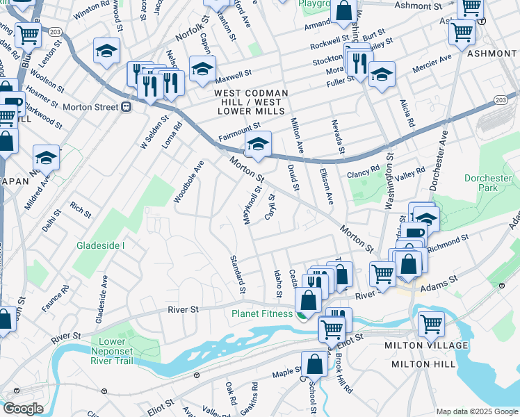 map of restaurants, bars, coffee shops, grocery stores, and more near 28 Countryside Drive in Boston