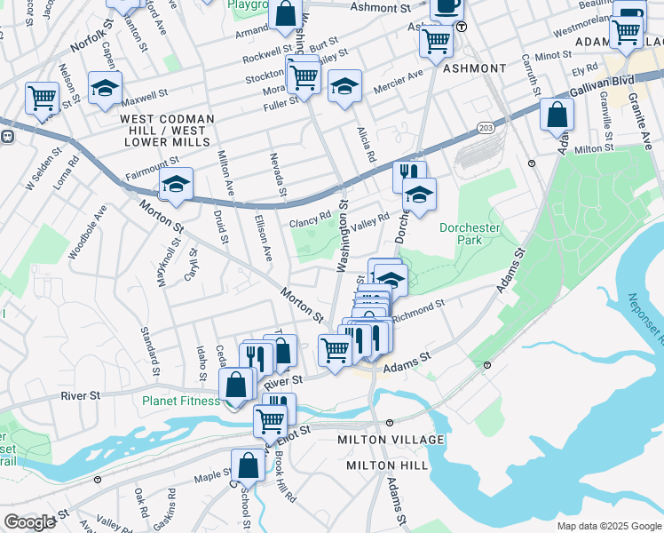 map of restaurants, bars, coffee shops, grocery stores, and more near 65 Saint Gregory Street in Boston