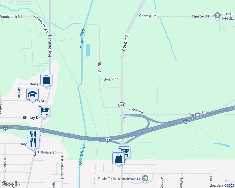 map of restaurants, bars, coffee shops, grocery stores, and more near 2016 Cooper Street in Jackson