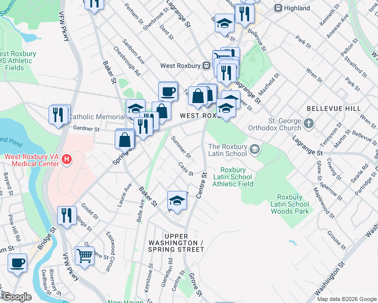 map of restaurants, bars, coffee shops, grocery stores, and more near 15 Autumn Street in Boston