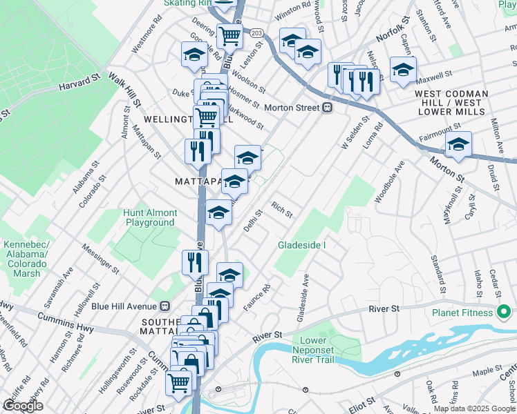 map of restaurants, bars, coffee shops, grocery stores, and more near 39 Halborn Street in Boston