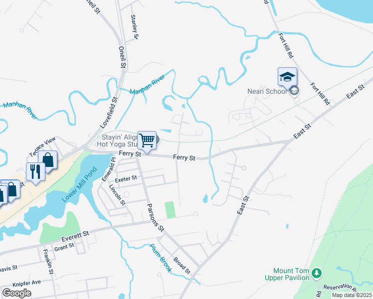 map of restaurants, bars, coffee shops, grocery stores, and more near 103 Ferry Street in Easthampton