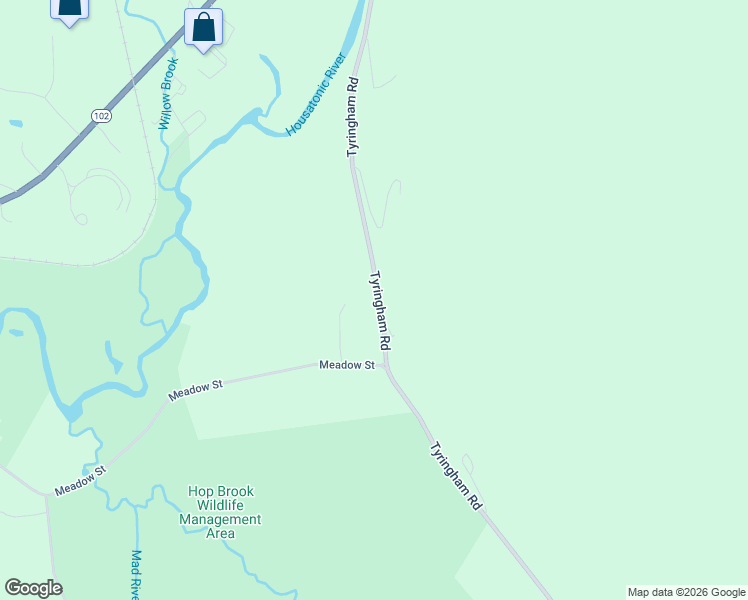 map of restaurants, bars, coffee shops, grocery stores, and more near 720 Tyringham Road in Lee