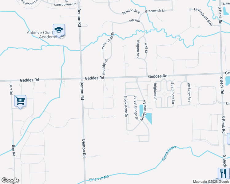 map of restaurants, bars, coffee shops, grocery stores, and more near 49181 Hawksburry Rd in Canton