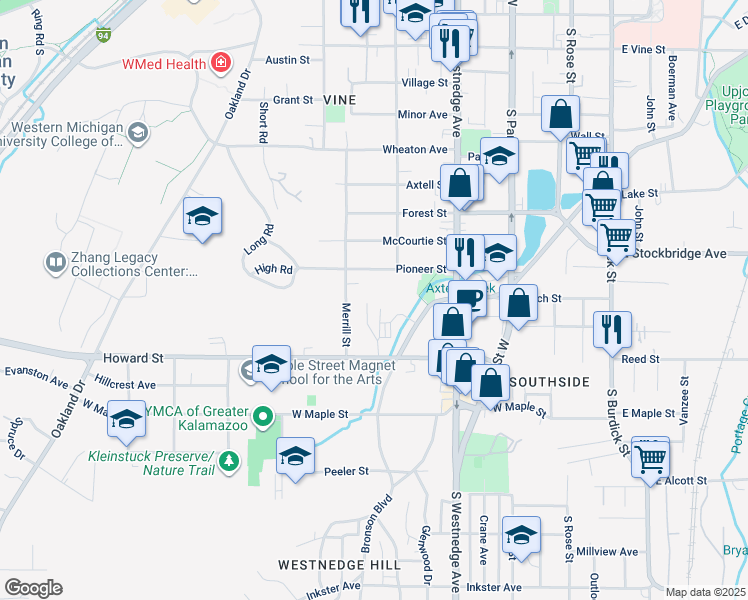 map of restaurants, bars, coffee shops, grocery stores, and more near 730 South Howard Street in Kalamazoo