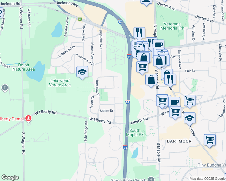 map of restaurants, bars, coffee shops, grocery stores, and more near 2923 Atterberry Drive in Ann Arbor