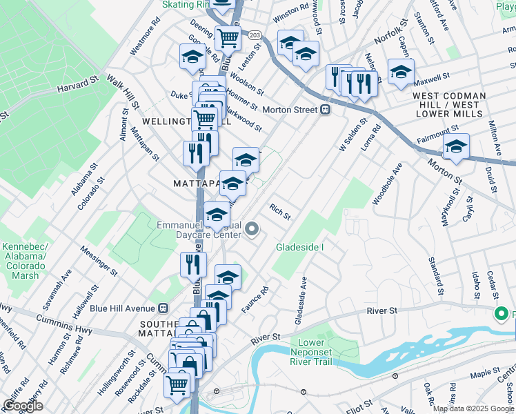 map of restaurants, bars, coffee shops, grocery stores, and more near 39 Halborn Street in Boston