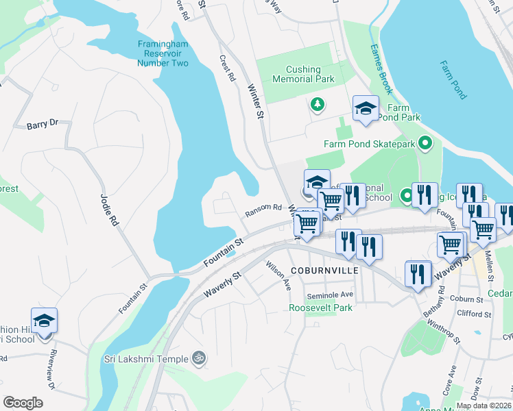 map of restaurants, bars, coffee shops, grocery stores, and more near 37 Ransom Road in Framingham