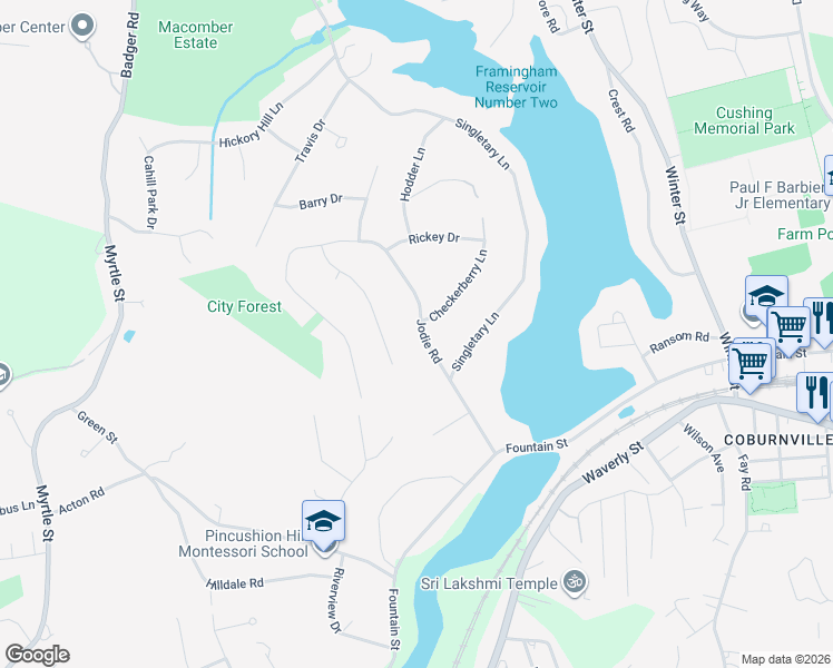 map of restaurants, bars, coffee shops, grocery stores, and more near 24 Duggan Drive in Framingham