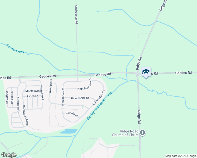 map of restaurants, bars, coffee shops, grocery stores, and more near 10141 East Avondale Circle in Superior Charter Township