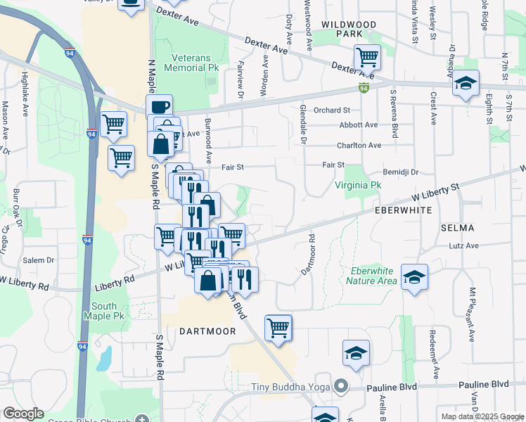 map of restaurants, bars, coffee shops, grocery stores, and more near 2075 Garden Circle in Ann Arbor