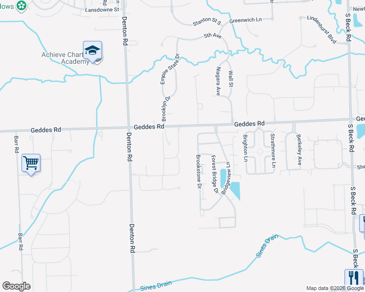 map of restaurants, bars, coffee shops, grocery stores, and more near 49181 Hawksburry Road in Canton