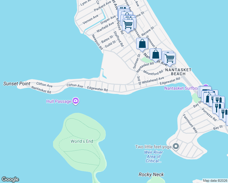 map of restaurants, bars, coffee shops, grocery stores, and more near 99 Edgewater Rd in Hull